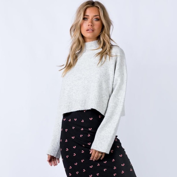 Princess Polly Wool Blend Jens Turtleneck Cropped Sweater Gray Small Medium - Picture 1 of 10